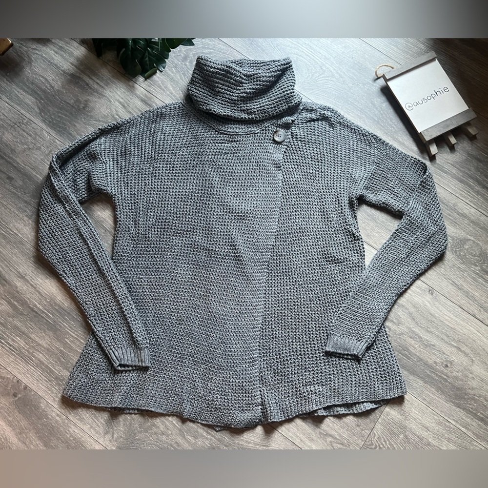 Adventura Pima Cotton & Merino Wool Turtleneck Open Front Sweater in Gray Size S